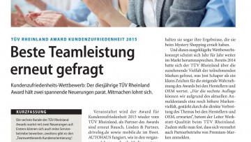 TÜV Rheinland Award Kundenzufriedenheit 2015: Beste Teamleistung erneut gefragt