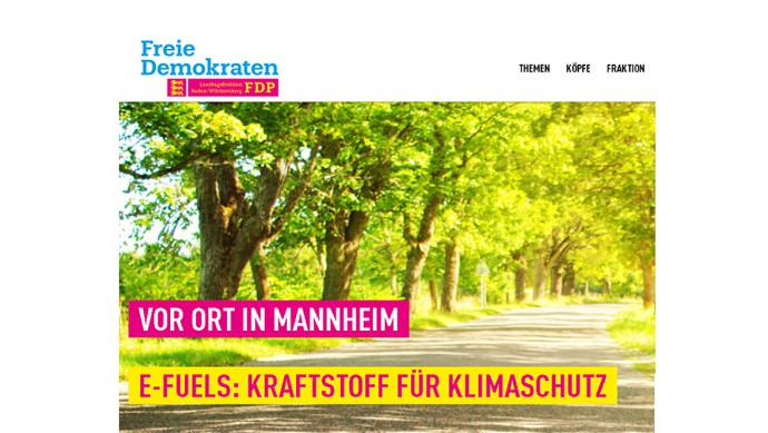 Die FDP-Landtagsfraktion in Baden-Württemberg wirbt für E-Fuels.
