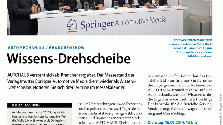 Automechanika / Branchenshow: Wissens-Drehscheibe