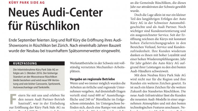 Küry Park Side AG: Neues Audi-Center für Rüschlikon