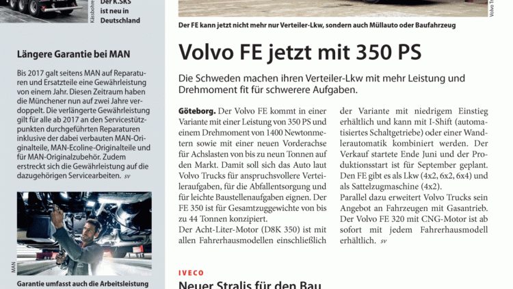 Volvo FE jetzt mit 350 PS
