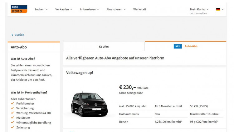Online-Marktplatz: Autoscout24 vermittelt Auto-Abos