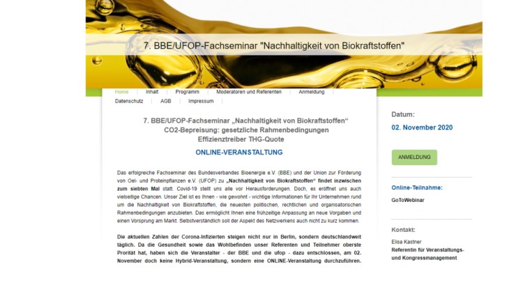 Wegen Corona: Fachseminar "Nachhaltigkeit von Biokraftstoffen" nur online